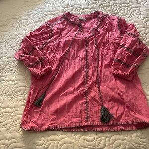 Ivy Jane 100% Cotton Pink Boho Tunic with Tassels Size XS